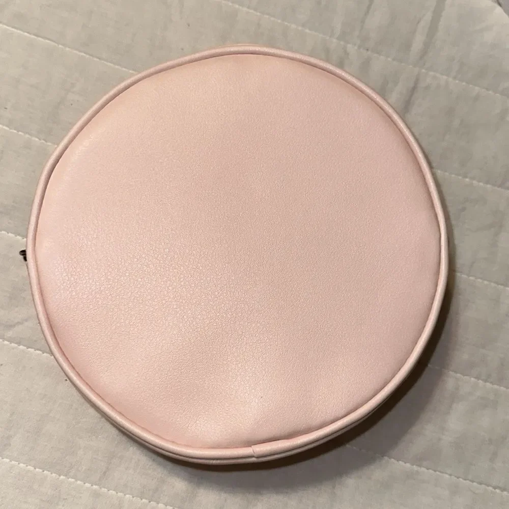 RL Cosmetics Blush Pink Faux Leather Circular Zip Make up Cosmetic Travel Bag